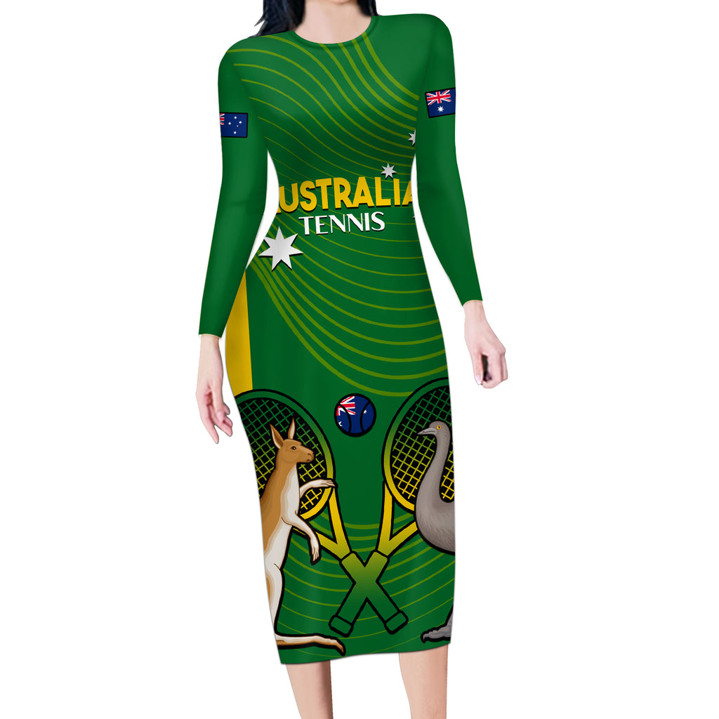 Personalised Australia Tennis Long Sleeve Bodycon Dress Aussie Pride National Color