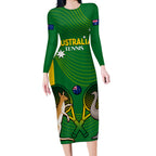 Personalised Australia Tennis Long Sleeve Bodycon Dress Aussie Pride National Color