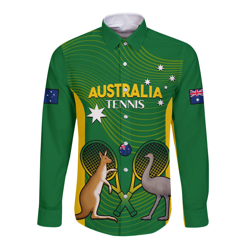 Personalised Australia Tennis Long Sleeve Button Shirt Aussie Pride National Color