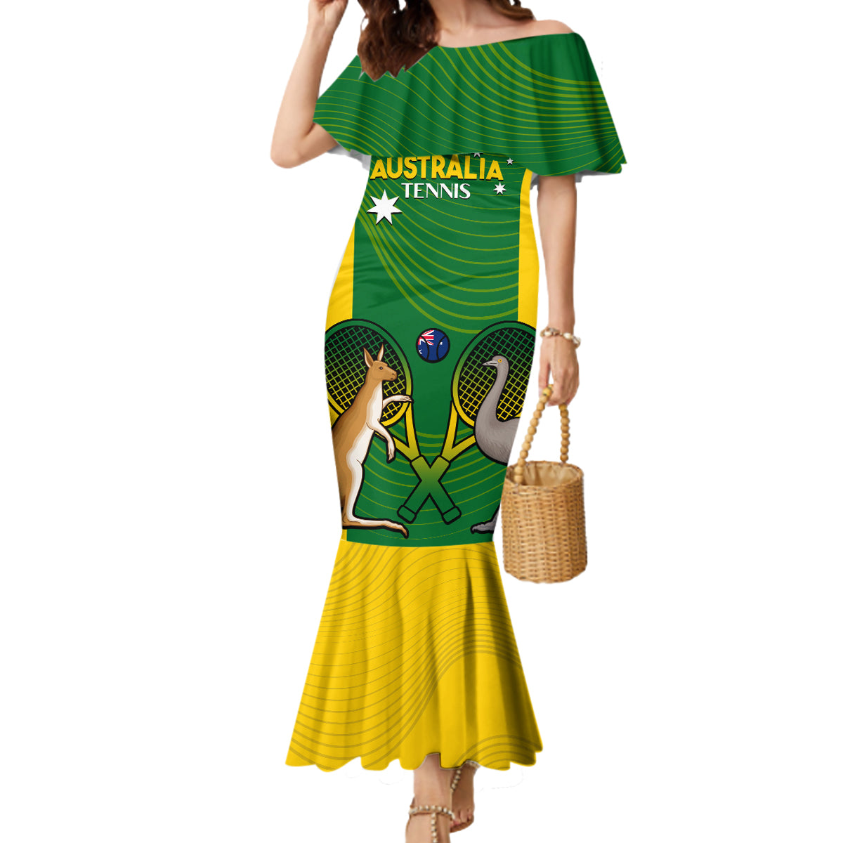 Personalised Australia Tennis Mermaid Dress Aussie Pride National Color