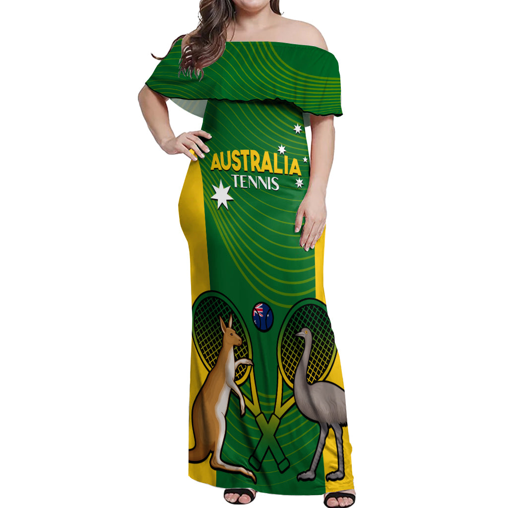 Personalised Australia Tennis Off Shoulder Maxi Dress Aussie Pride National Color