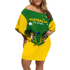 Personalised Australia Tennis Off Shoulder Short Dress Aussie Pride National Color