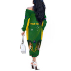 Personalised Australia Tennis Off The Shoulder Long Sleeve Dress Aussie Pride National Color