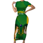 Personalised Australia Tennis Short Sleeve Bodycon Dress Aussie Pride National Color
