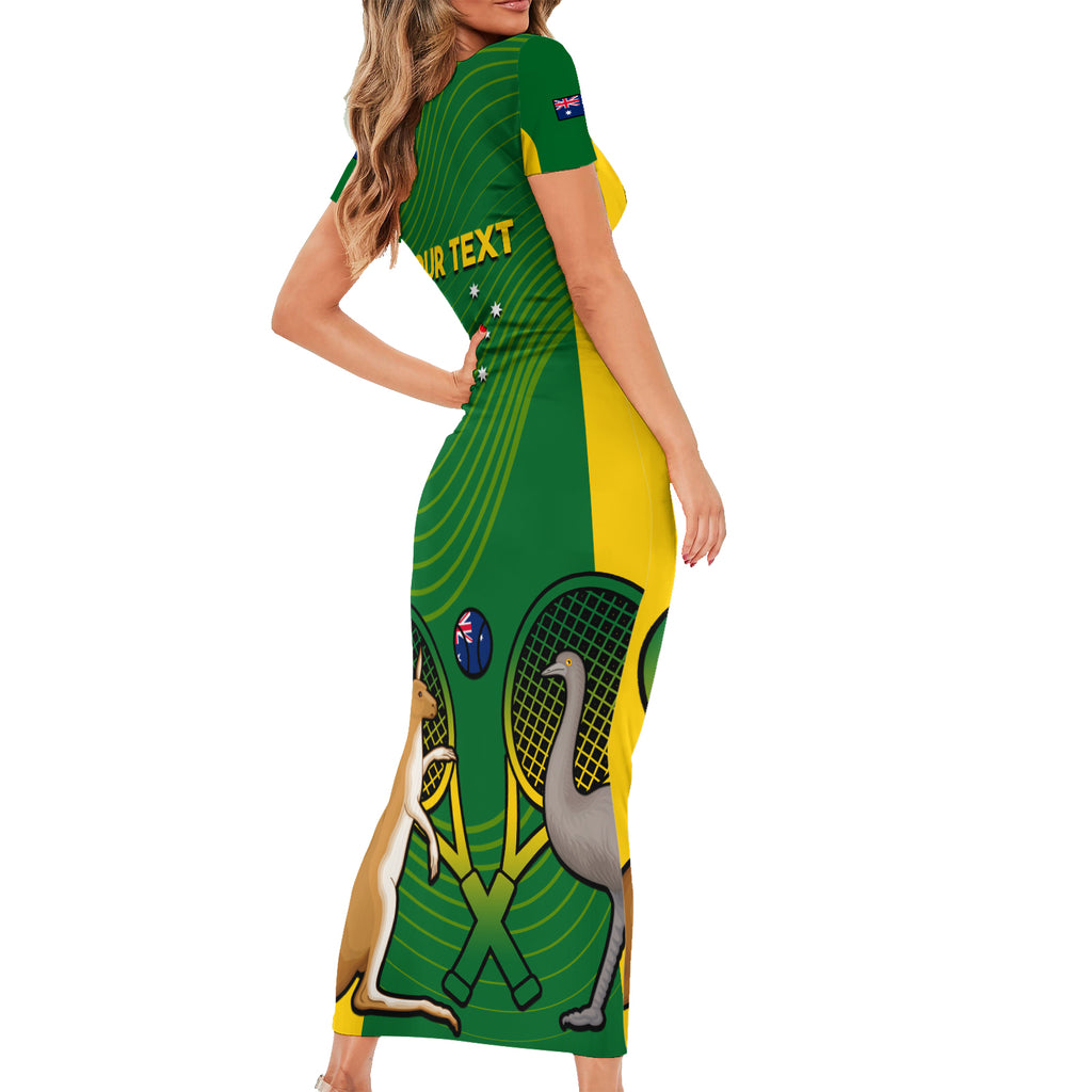 Personalised Australia Tennis Short Sleeve Bodycon Dress Aussie Pride National Color