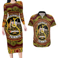 Personalised Australia Tennis Couples Matching Long Sleeve Bodycon Dress and Hawaiian Shirt Aussie Indigenous Art