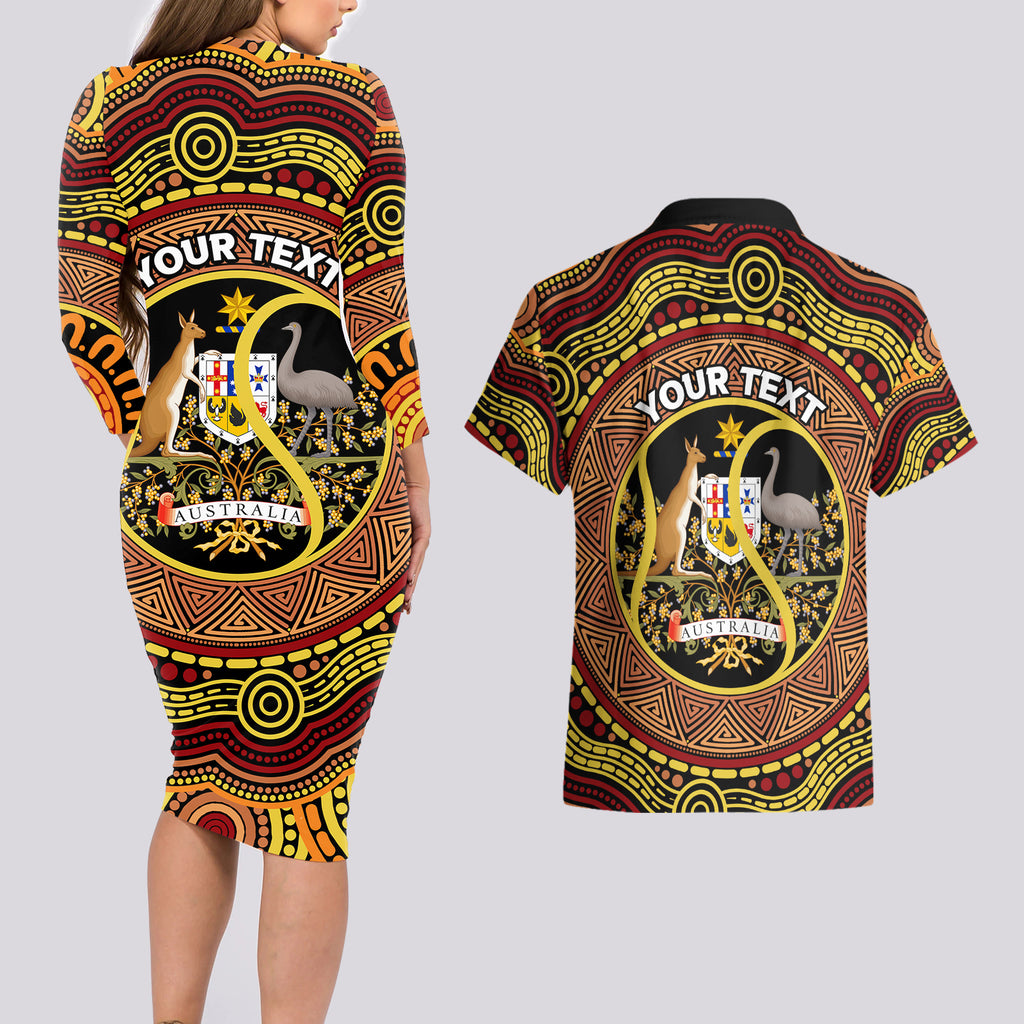 Personalised Australia Tennis Couples Matching Long Sleeve Bodycon Dress and Hawaiian Shirt Aussie Indigenous Art
