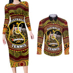 Personalised Australia Tennis Couples Matching Long Sleeve Bodycon Dress and Long Sleeve Button Shirt Aussie Indigenous Art