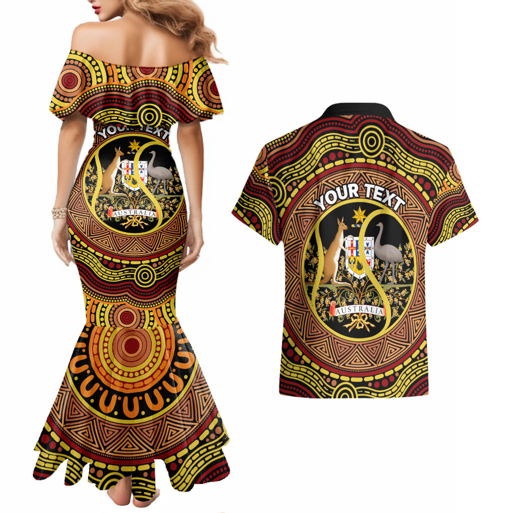 Personalised Australia Tennis Couples Matching Mermaid Dress and Hawaiian Shirt Aussie Indigenous Art