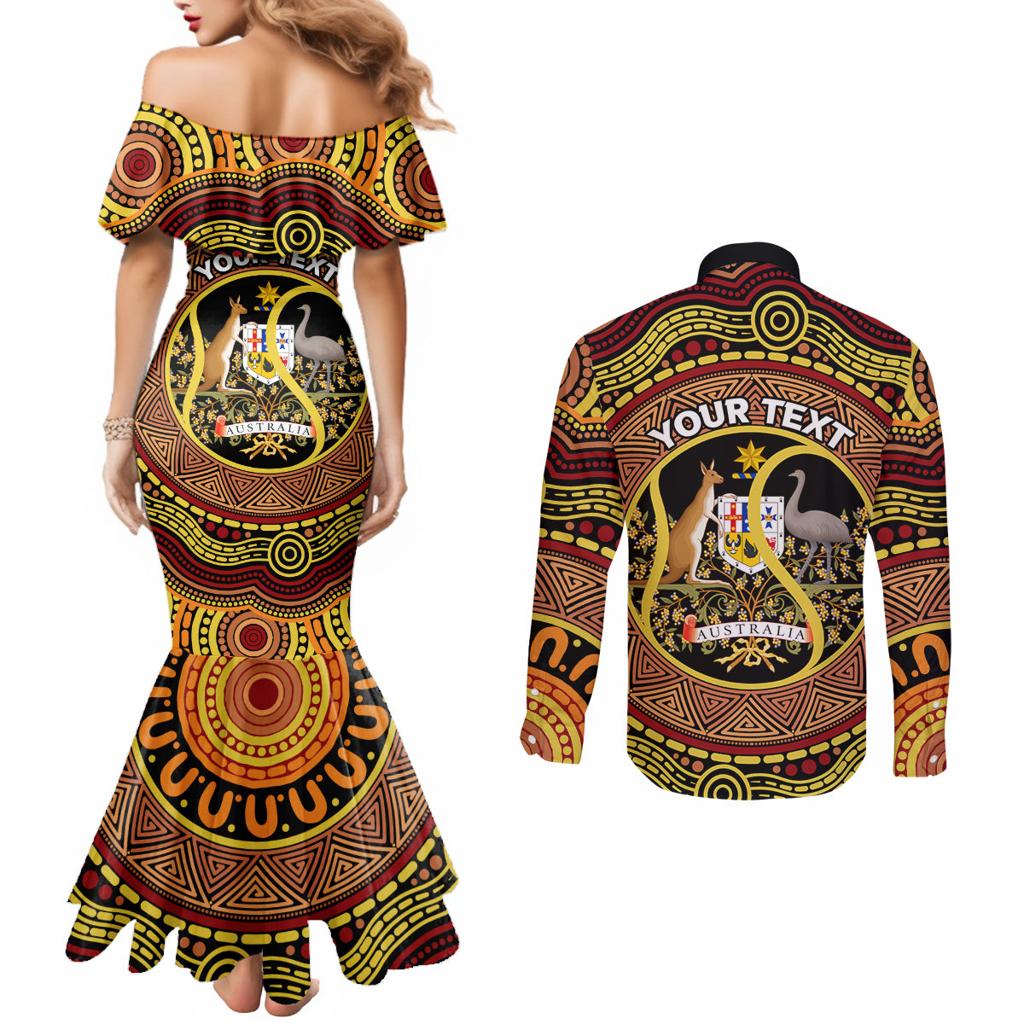 Personalised Australia Tennis Couples Matching Mermaid Dress and Long Sleeve Button Shirt Aussie Indigenous Art