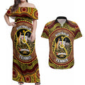 Personalised Australia Tennis Couples Matching Off Shoulder Maxi Dress and Hawaiian Shirt Aussie Indigenous Art