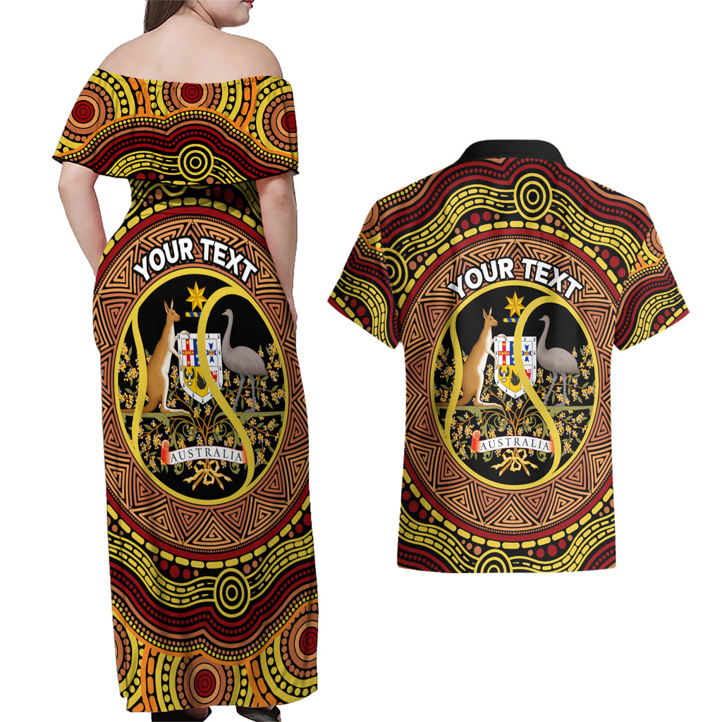 Personalised Australia Tennis Couples Matching Off Shoulder Maxi Dress and Hawaiian Shirt Aussie Indigenous Art