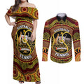 Personalised Australia Tennis Couples Matching Off Shoulder Maxi Dress and Long Sleeve Button Shirt Aussie Indigenous Art