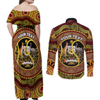 Personalised Australia Tennis Couples Matching Off Shoulder Maxi Dress and Long Sleeve Button Shirt Aussie Indigenous Art