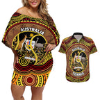 Personalised Australia Tennis Couples Matching Off Shoulder Short Dress and Hawaiian Shirt Aussie Indigenous Art