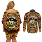 Personalised Australia Tennis Couples Matching Off Shoulder Short Dress and Long Sleeve Button Shirt Aussie Indigenous Art