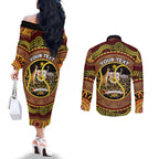 Personalised Australia Tennis Couples Matching Off The Shoulder Long Sleeve Dress and Long Sleeve Button Shirt Aussie Indigenous Art