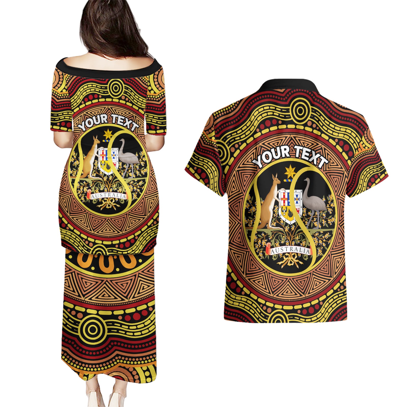 Personalised Australia Tennis Couples Matching Puletasi and Hawaiian Shirt Aussie Indigenous Art
