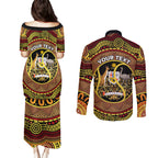 Personalised Australia Tennis Couples Matching Puletasi and Long Sleeve Button Shirt Aussie Indigenous Art