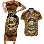 Personalised Australia Tennis Couples Matching Short Sleeve Bodycon Dress and Hawaiian Shirt Aussie Indigenous Art