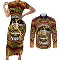 Personalised Australia Tennis Couples Matching Short Sleeve Bodycon Dress and Long Sleeve Button Shirt Aussie Indigenous Art