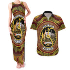 Personalised Australia Tennis Couples Matching Tank Maxi Dress and Hawaiian Shirt Aussie Indigenous Art