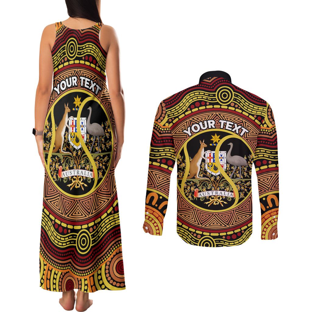 Personalised Australia Tennis Couples Matching Tank Maxi Dress and Long Sleeve Button Shirt Aussie Indigenous Art