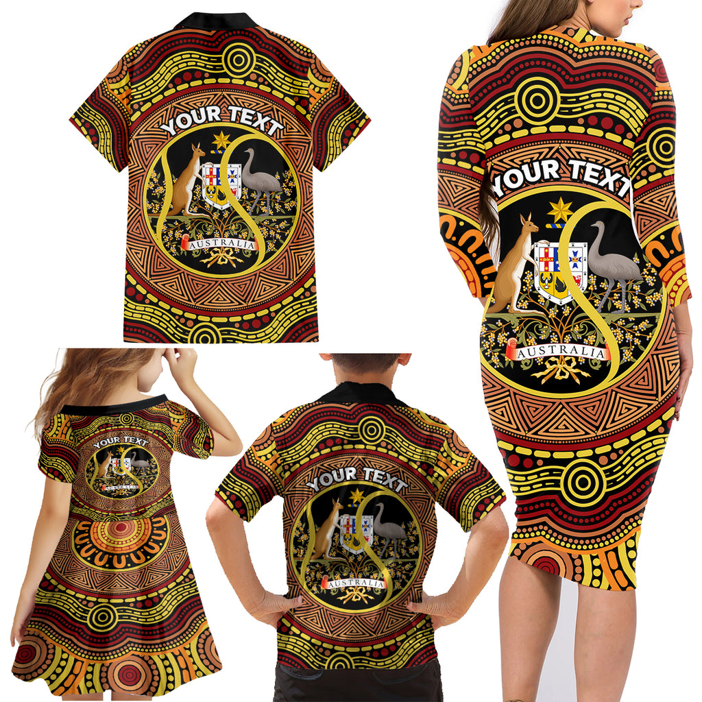 Personalised Australia Tennis Family Matching Long Sleeve Bodycon Dress and Hawaiian Shirt Aussie Indigenous Art