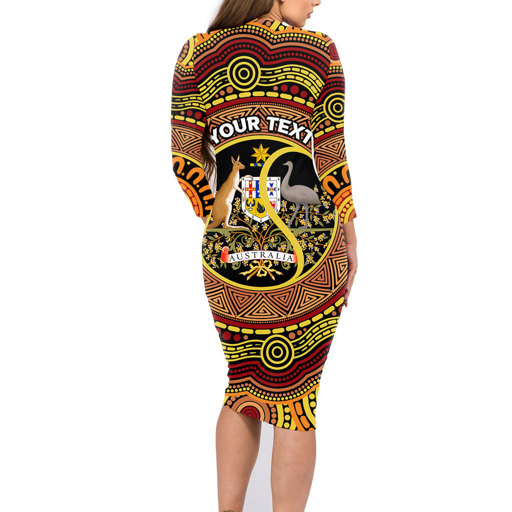 Personalised Australia Tennis Family Matching Long Sleeve Bodycon Dress and Hawaiian Shirt Aussie Indigenous Art