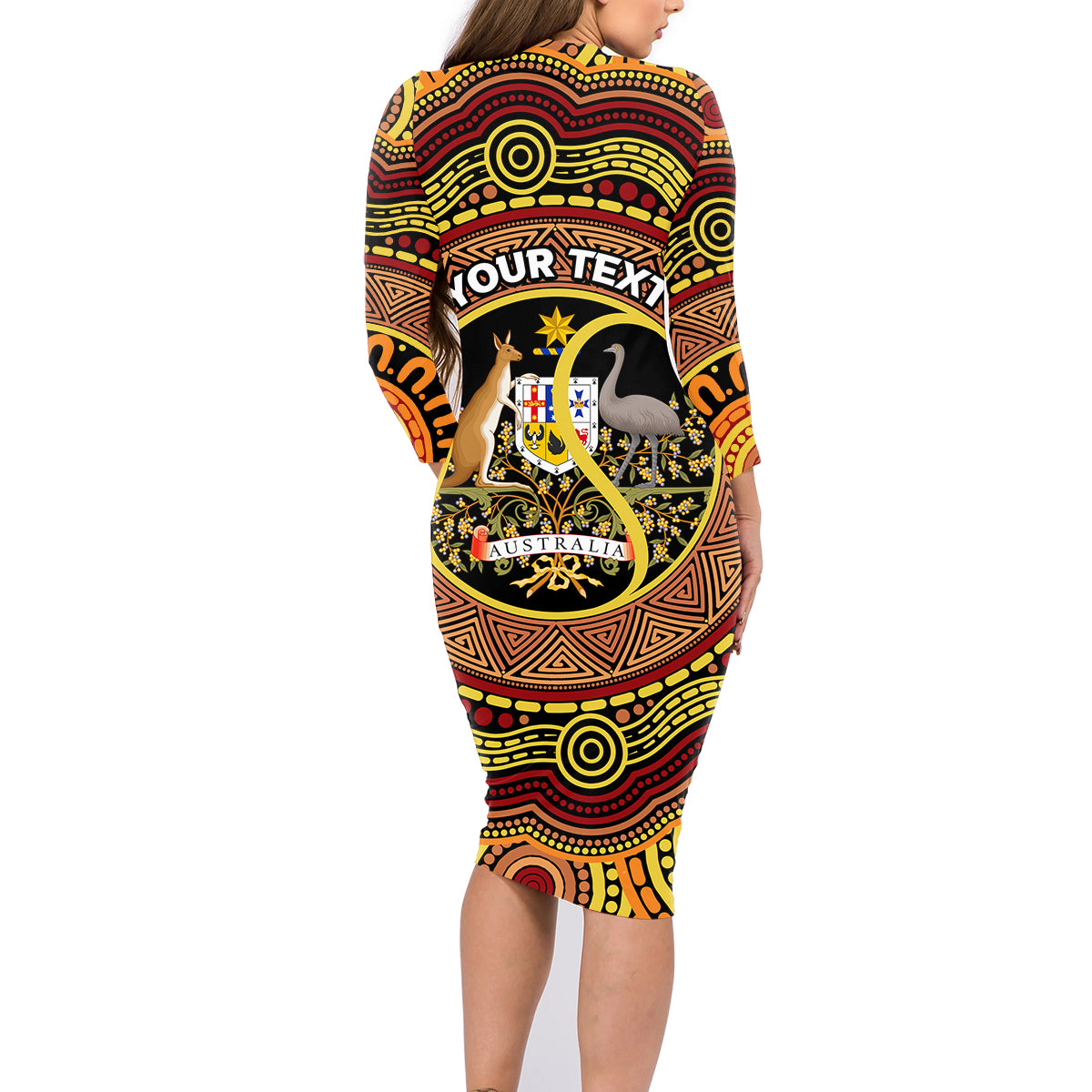Personalised Australia Tennis Family Matching Long Sleeve Bodycon Dress and Hawaiian Shirt Aussie Indigenous Art