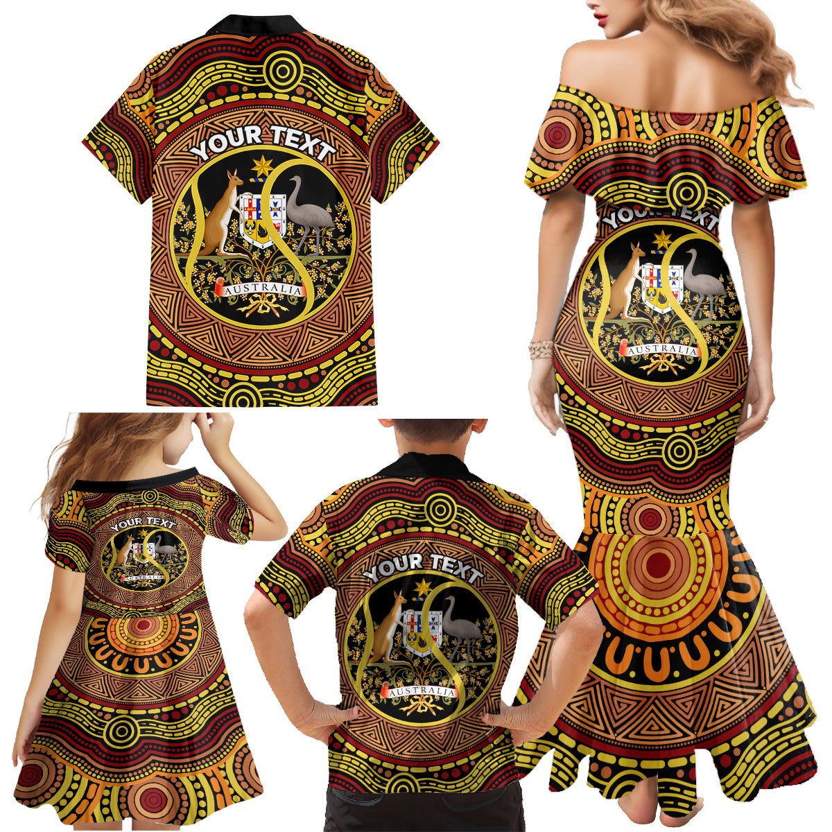 Personalised Australia Tennis Family Matching Mermaid Dress and Hawaiian Shirt Aussie Indigenous Art