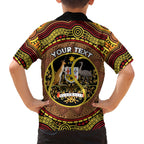 Personalised Australia Tennis Family Matching Off Shoulder Long Sleeve Dress and Hawaiian Shirt Aussie Indigenous Art