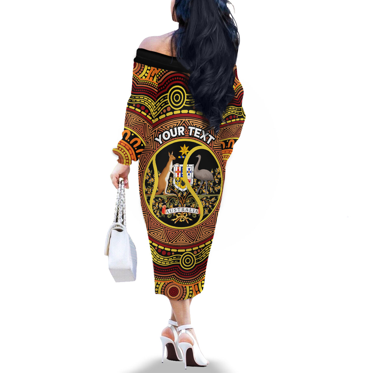 Personalised Australia Tennis Family Matching Off Shoulder Long Sleeve Dress and Hawaiian Shirt Aussie Indigenous Art
