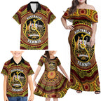 Personalised Australia Tennis Family Matching Off Shoulder Maxi Dress and Hawaiian Shirt Aussie Indigenous Art
