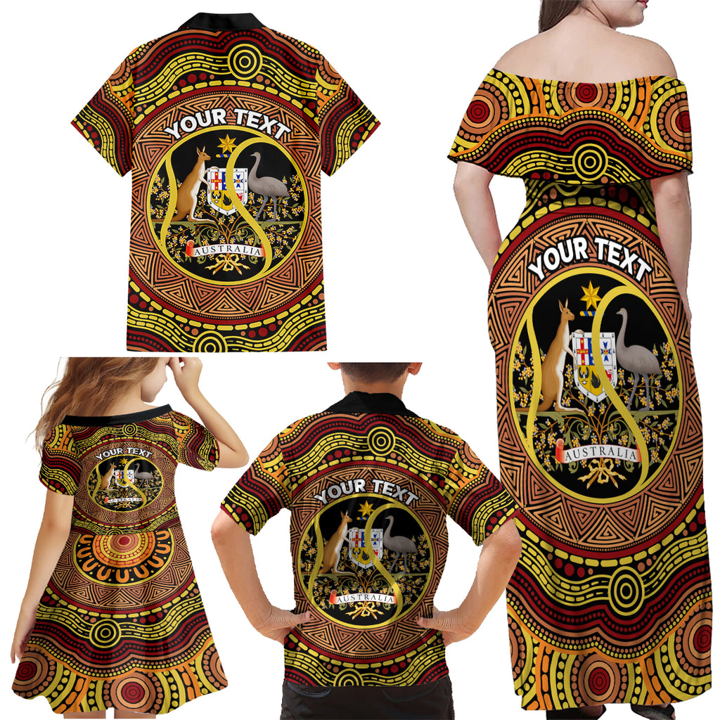 Personalised Australia Tennis Family Matching Off Shoulder Maxi Dress and Hawaiian Shirt Aussie Indigenous Art