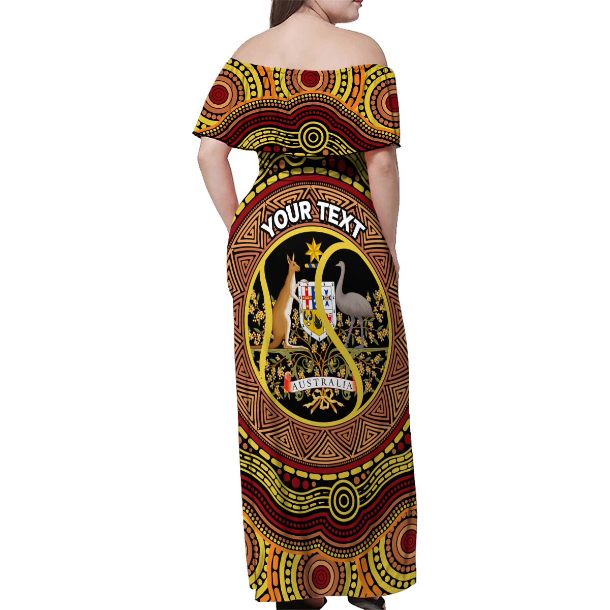 Personalised Australia Tennis Family Matching Off Shoulder Maxi Dress and Hawaiian Shirt Aussie Indigenous Art