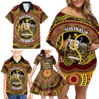 Personalised Australia Tennis Family Matching Off Shoulder Short Dress and Hawaiian Shirt Aussie Indigenous Art