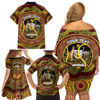 Personalised Australia Tennis Family Matching Off Shoulder Short Dress and Hawaiian Shirt Aussie Indigenous Art