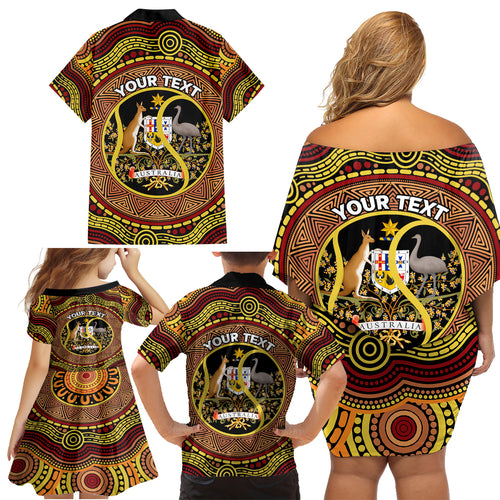 Personalised Australia Tennis Family Matching Off Shoulder Short Dress and Hawaiian Shirt Aussie Indigenous Art