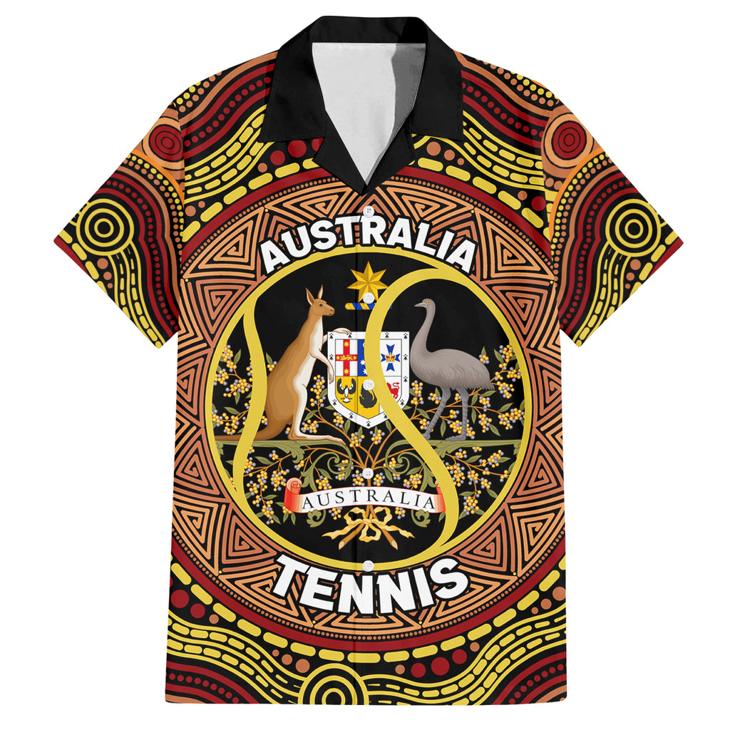 Personalised Australia Tennis Family Matching Off Shoulder Short Dress and Hawaiian Shirt Aussie Indigenous Art