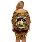 Personalised Australia Tennis Family Matching Off Shoulder Short Dress and Hawaiian Shirt Aussie Indigenous Art