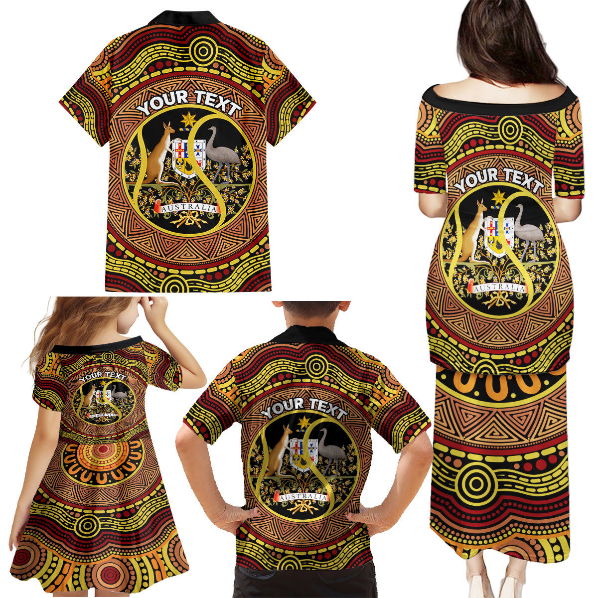 Personalised Australia Tennis Family Matching Puletasi and Hawaiian Shirt Aussie Indigenous Art