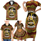 Personalised Australia Tennis Family Matching Short Sleeve Bodycon Dress and Hawaiian Shirt Aussie Indigenous Art