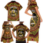Personalised Australia Tennis Family Matching Short Sleeve Bodycon Dress and Hawaiian Shirt Aussie Indigenous Art