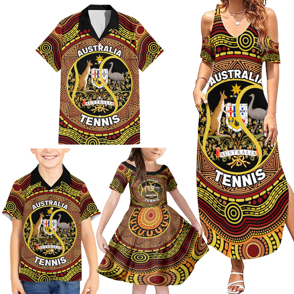 Personalised Australia Tennis Family Matching Summer Maxi Dress and Hawaiian Shirt Aussie Indigenous Art