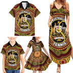 Personalised Australia Tennis Family Matching Summer Maxi Dress and Hawaiian Shirt Aussie Indigenous Art