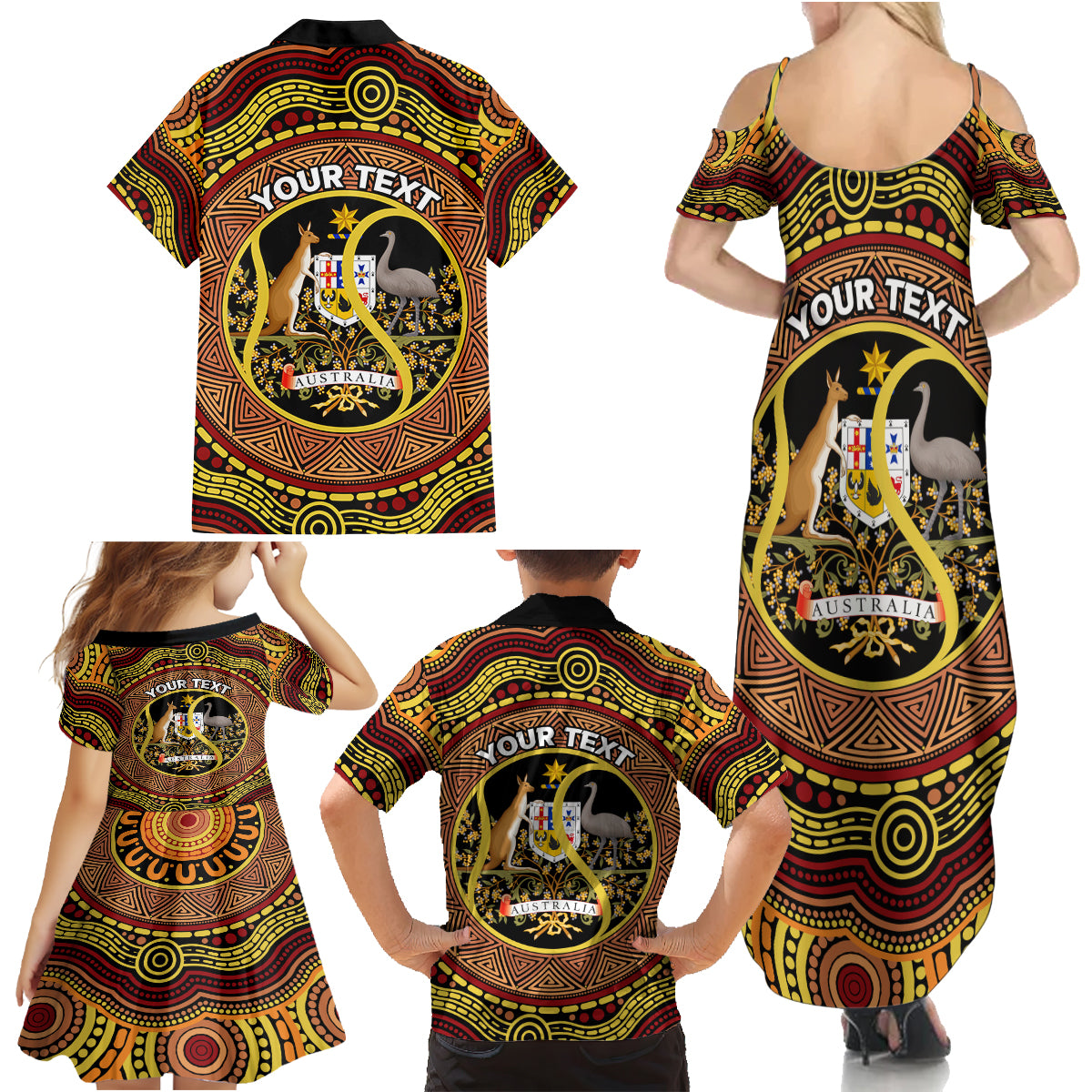 Personalised Australia Tennis Family Matching Summer Maxi Dress and Hawaiian Shirt Aussie Indigenous Art