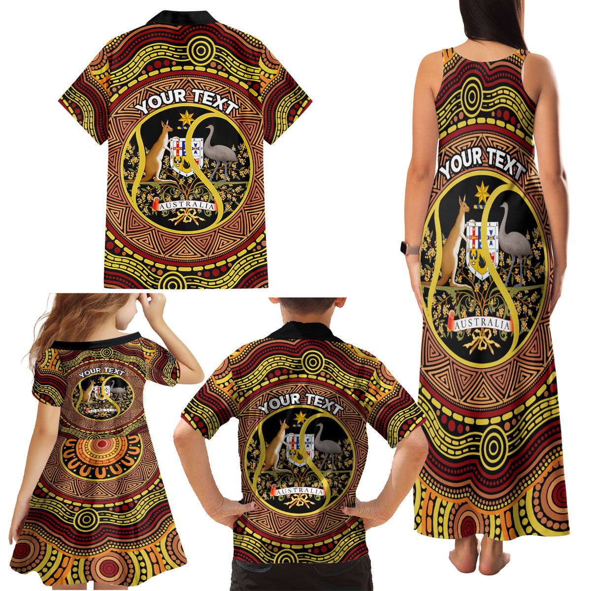 Personalised Australia Tennis Family Matching Tank Maxi Dress and Hawaiian Shirt Aussie Indigenous Art