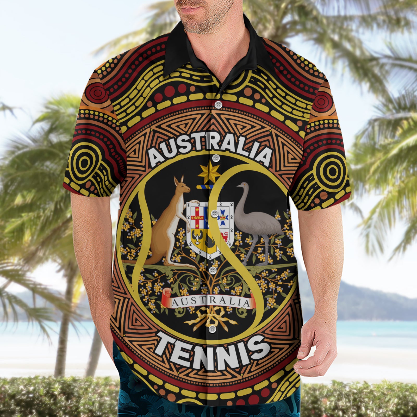 Personalised Australia Tennis Hawaiian Shirt Aussie Indigenous Art