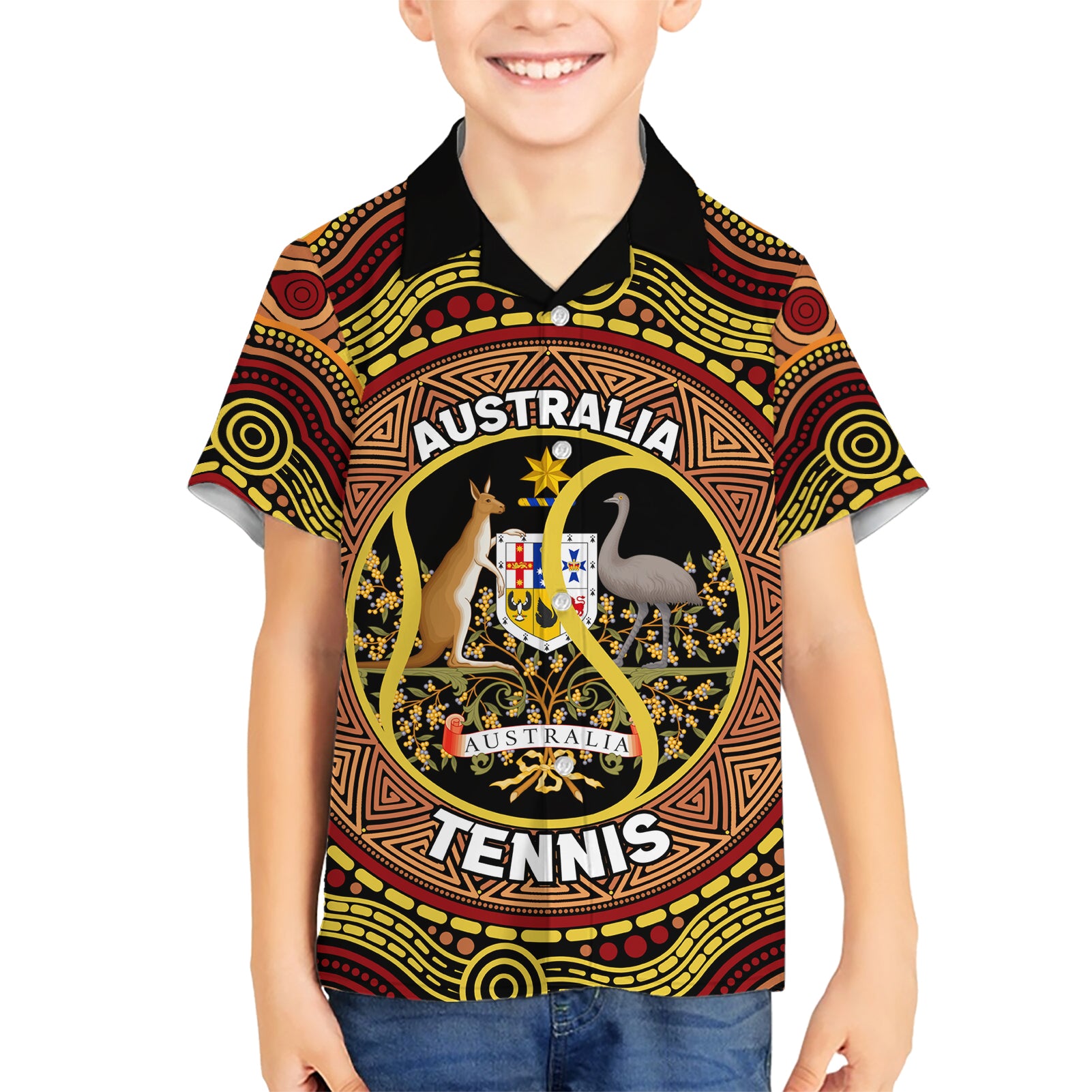 Personalised Australia Tennis Kid Hawaiian Shirt Aussie Indigenous Art